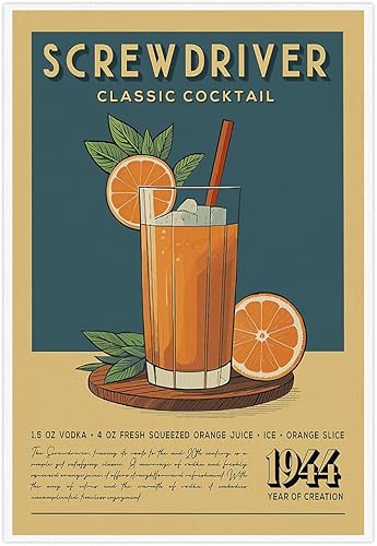 Póster vintage con destornillador para cóctel, decoración de pared retro, impresión en lienzo para cocina, hogar, bar, carrito, club, dormitorio,