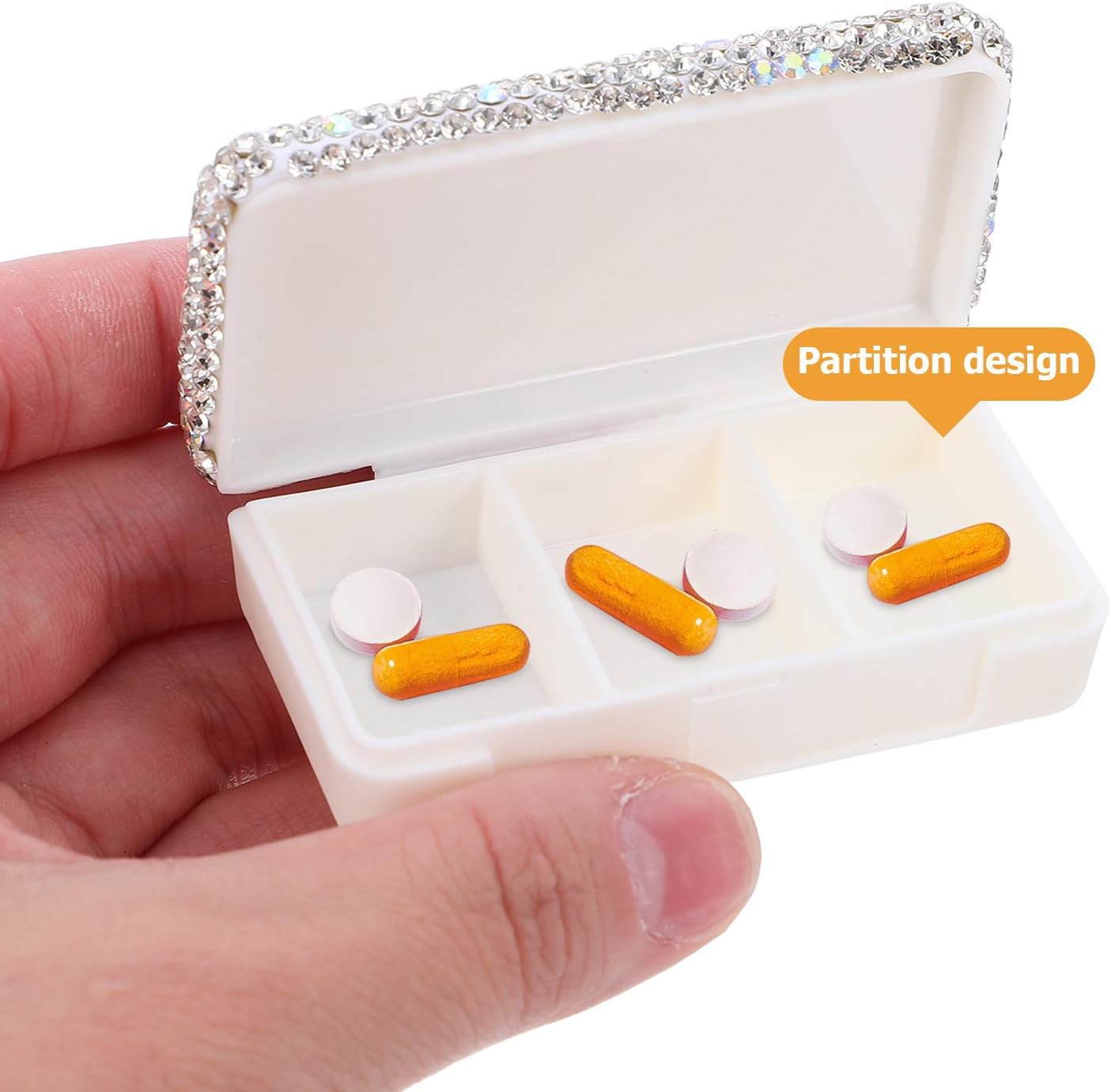 Rhinestone Portable Pill Case with Multiple Compartments for Travel image 3
