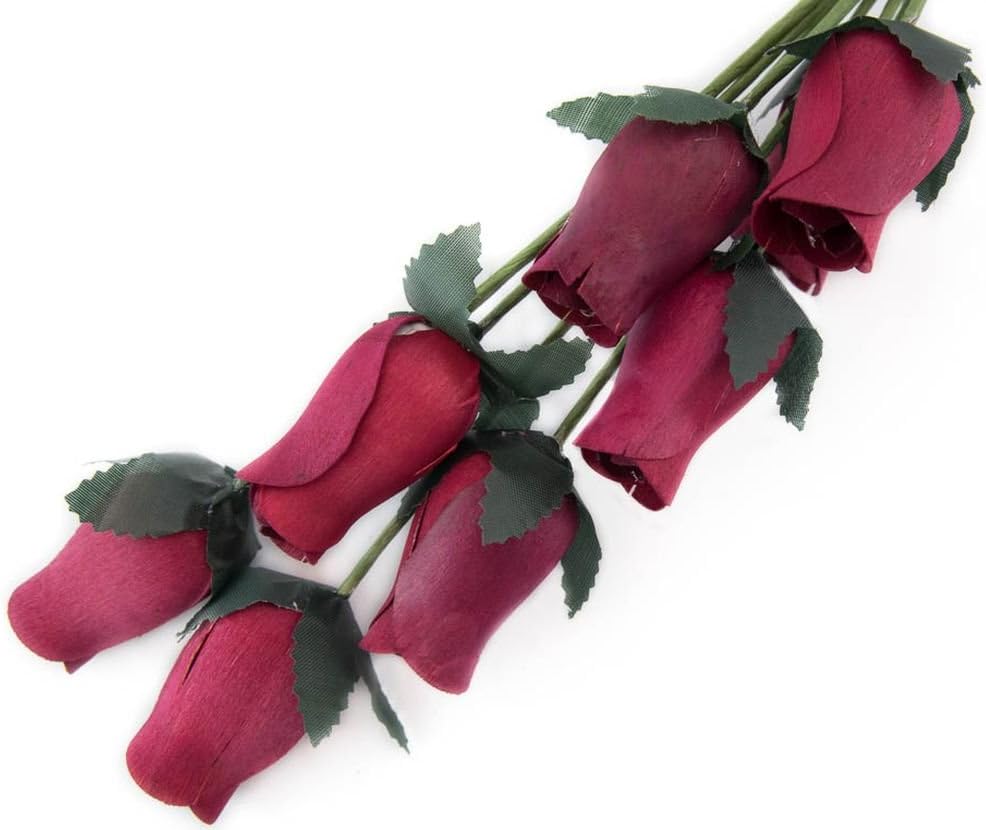 Burgundy Roses Bunch of 8 Closed Bud Wooden Roses for Crafts Custom Bouquets and Other DIY Projects. Choose Form Over 60 Colors