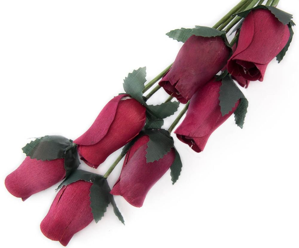 Burgundy Roses Bunch of 8 Closed Bud Wooden Roses for Crafts Custom Bouquets and Other DIY Projects. Choose Form Over 60 Colors