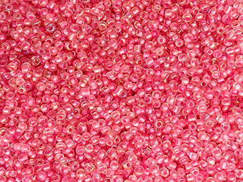 Seed Beads Size:11/0 50 gr / 1.76 oz (Crystal Clear + Neon Pink)