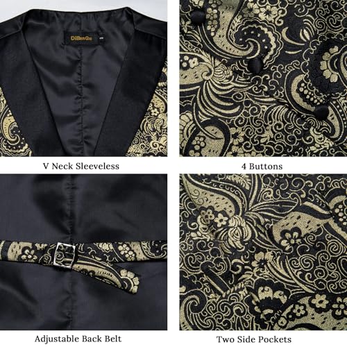 Image of DiBanGu Mens Paisley Suit Vest Silk Jacquard Waistcoat and Necktie Set Formal Shawl Collar Dress Vest 7PCS for Wedding Party