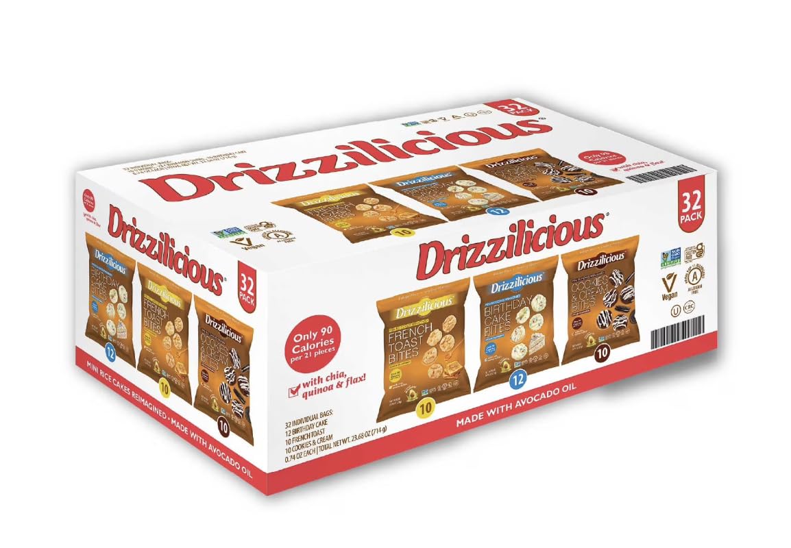 Mini Rice Cake Bites, Drizzi-licious Variety Pack, 32 Count, 0.74 Ounce Snacks