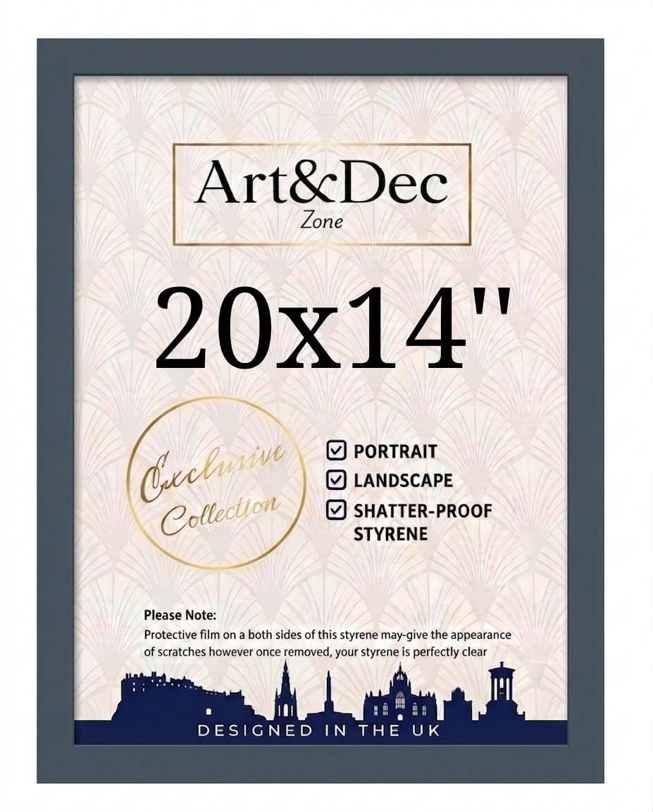 Art & Dec Zone® Modern Grey Picture Frame 20x14 Inch – MDF Wood Finish, High-Clarity Shatter-Proof Acrylic Cover for Posters and Artwork