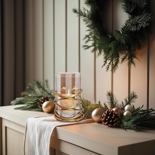 Miniatura 9 de Portavelas con cristal y metal decorativo en remolino, diseño de remolino, para decoración del hogar, mesa de consola, centro de mesa, patio,