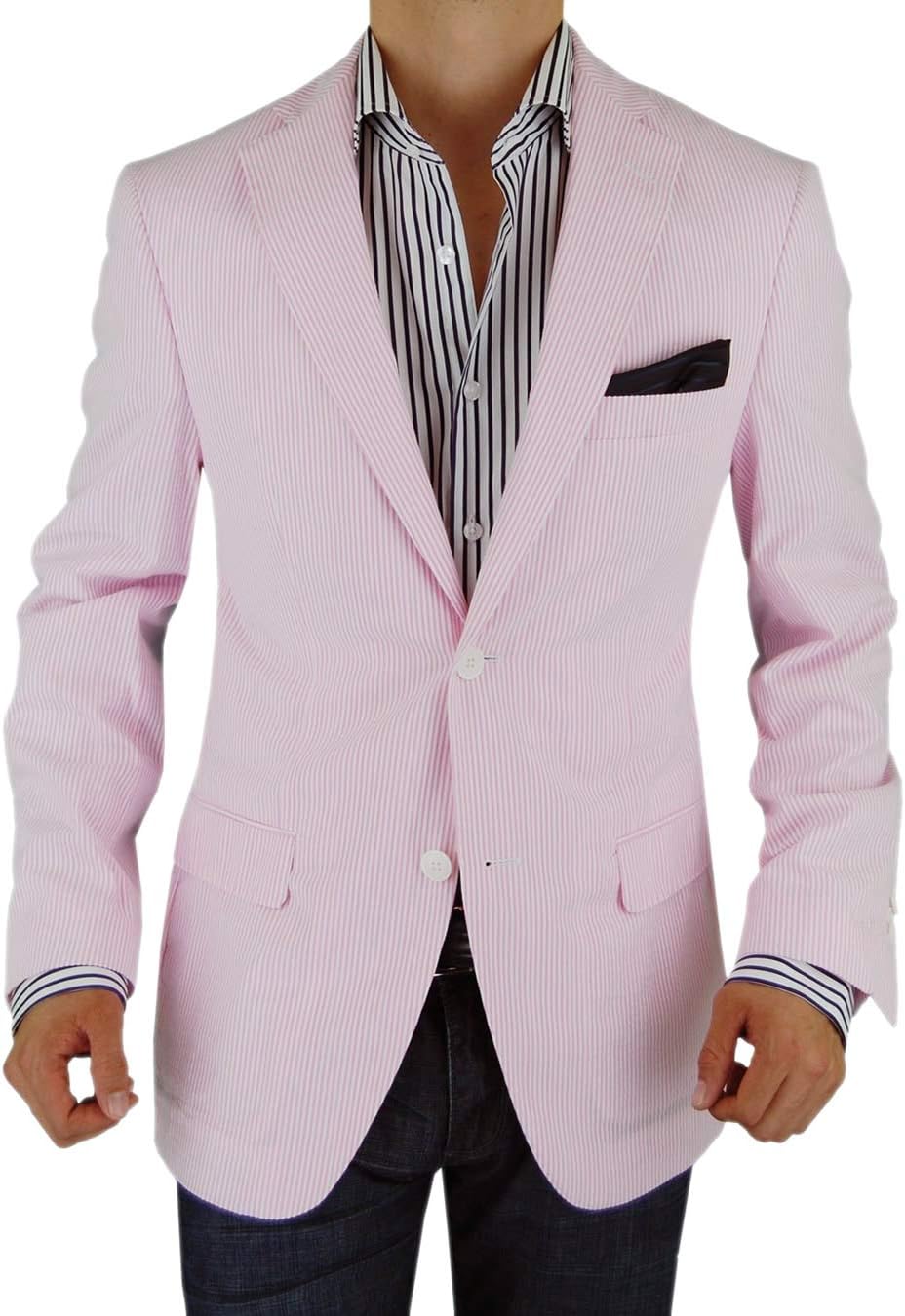 DTI BB Signature Men's Italian Seersucker 2 Button Suit Jacket Stretch Blazer