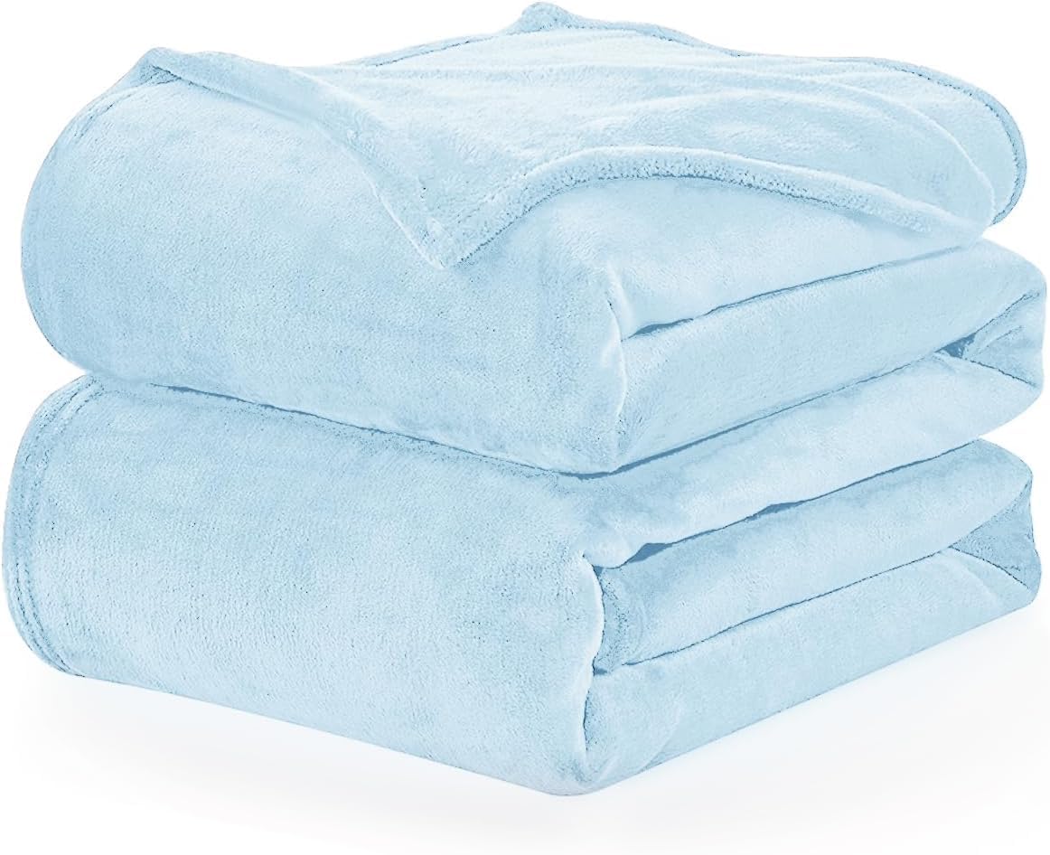 Wavve Weiche und warme Flanelldecke für Bett 180 cm und Sofadecke, extra groß, 270 x 230 cm, Hellblau