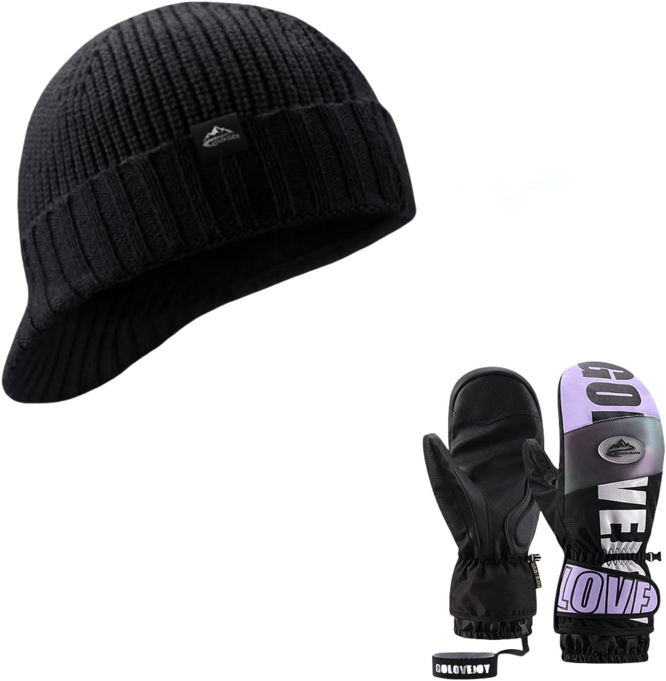 Winter Hats for Men Women Thick Warm Stylish Knit Beanie Hat and Ski Mittens Gloves Waterproof Winter Ski Gloves Snowboarding, Skiing Gloves