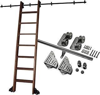 Hårdvara för rullande biblioteksstege (Ingen stege) Svart glidskenasats, mobilt stegskena med runda rör, för bibliotek/loft/Hem/inomhus 3,3 fot- 20 fot (Storlek: 6,6 fot/200 cm spårsats)