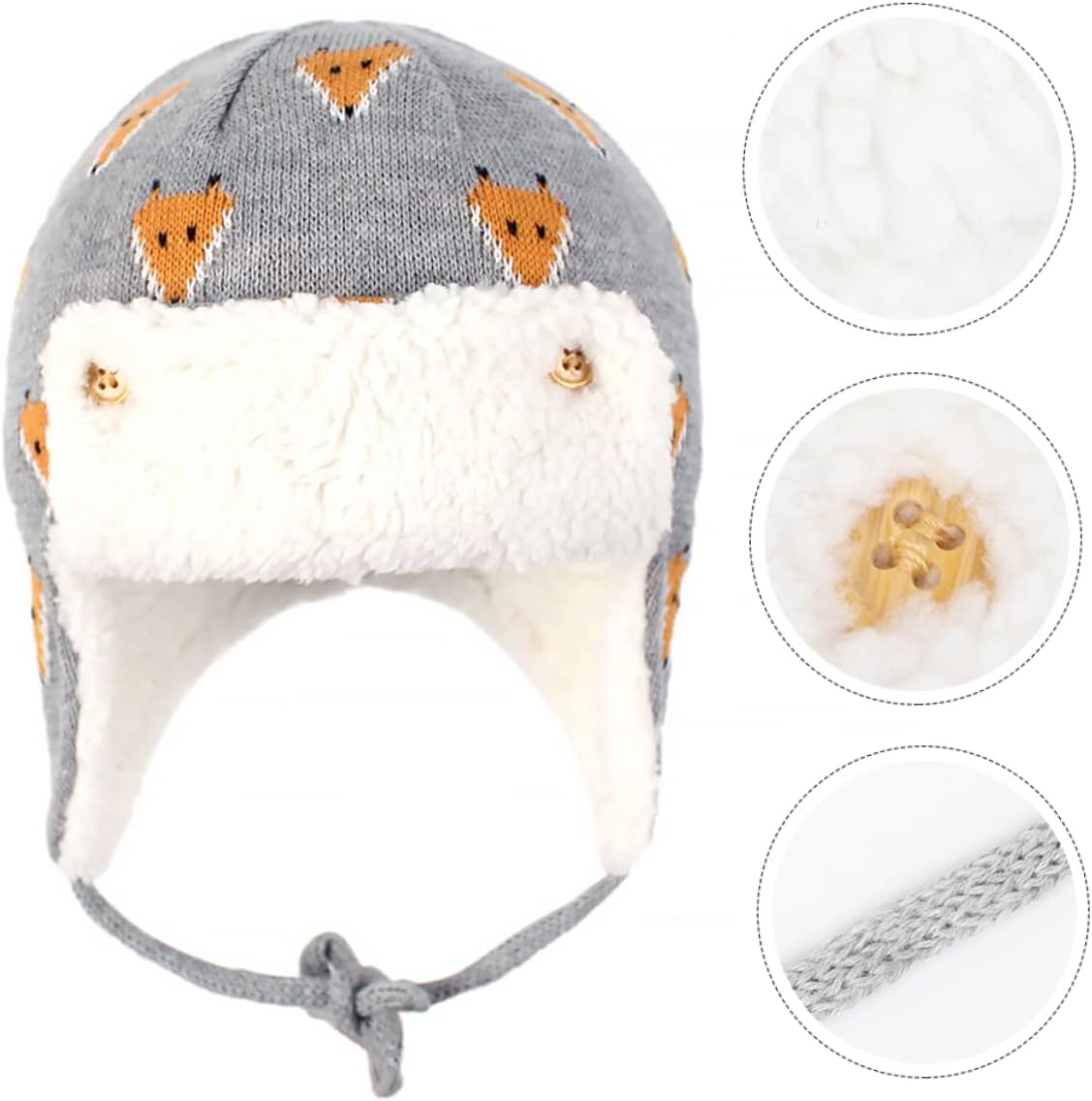 Boy Girl Cotton Ear Protection Hat for Winter Soft and Warm Beanie with Fox Pattern for Boy Girl Ski Hat Cozy Cotton Material Grey