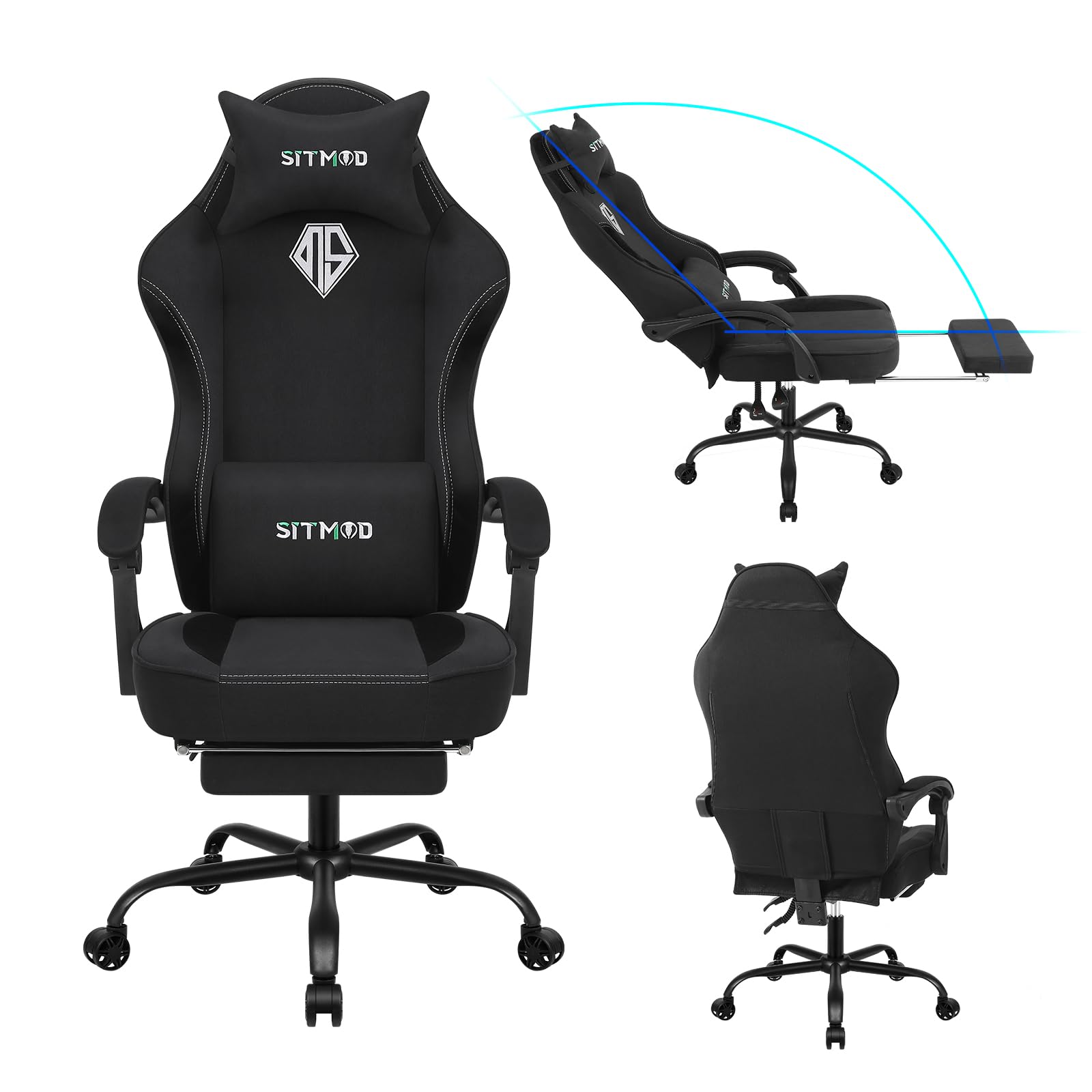 SITMOD Fabric Gaming Chair for Adults, PC Computer Chairs with Footrest, Ergonomic Video Game Chair-Backrest and Seat Height Adjustable Swivel Task Chair for Adults with Lumbar Support, Up to 150Kg