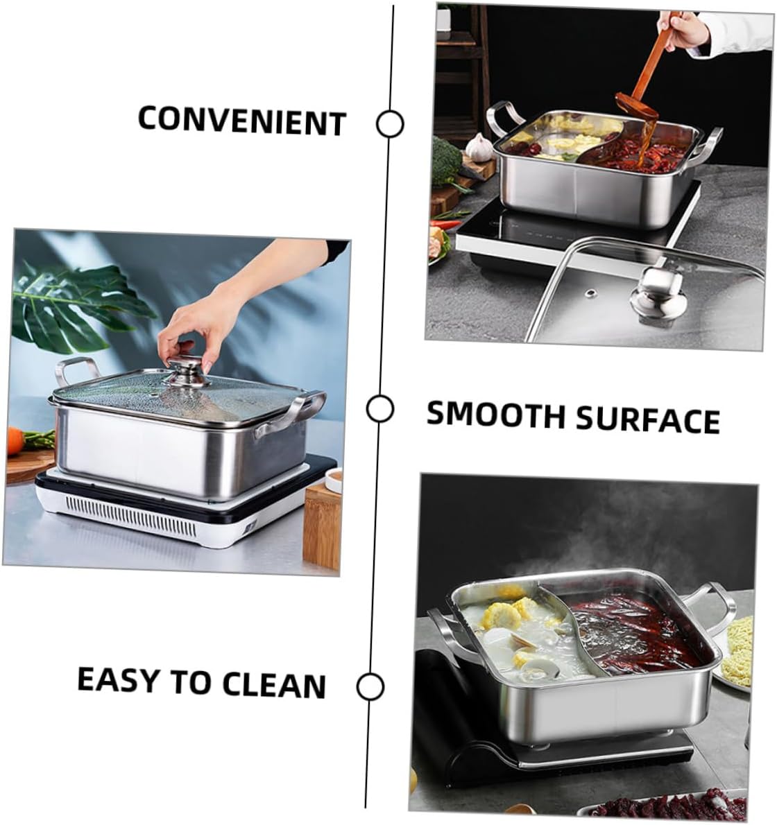 Divided Hot Pot with Lid Stainless Steel for Restaurant Cooking