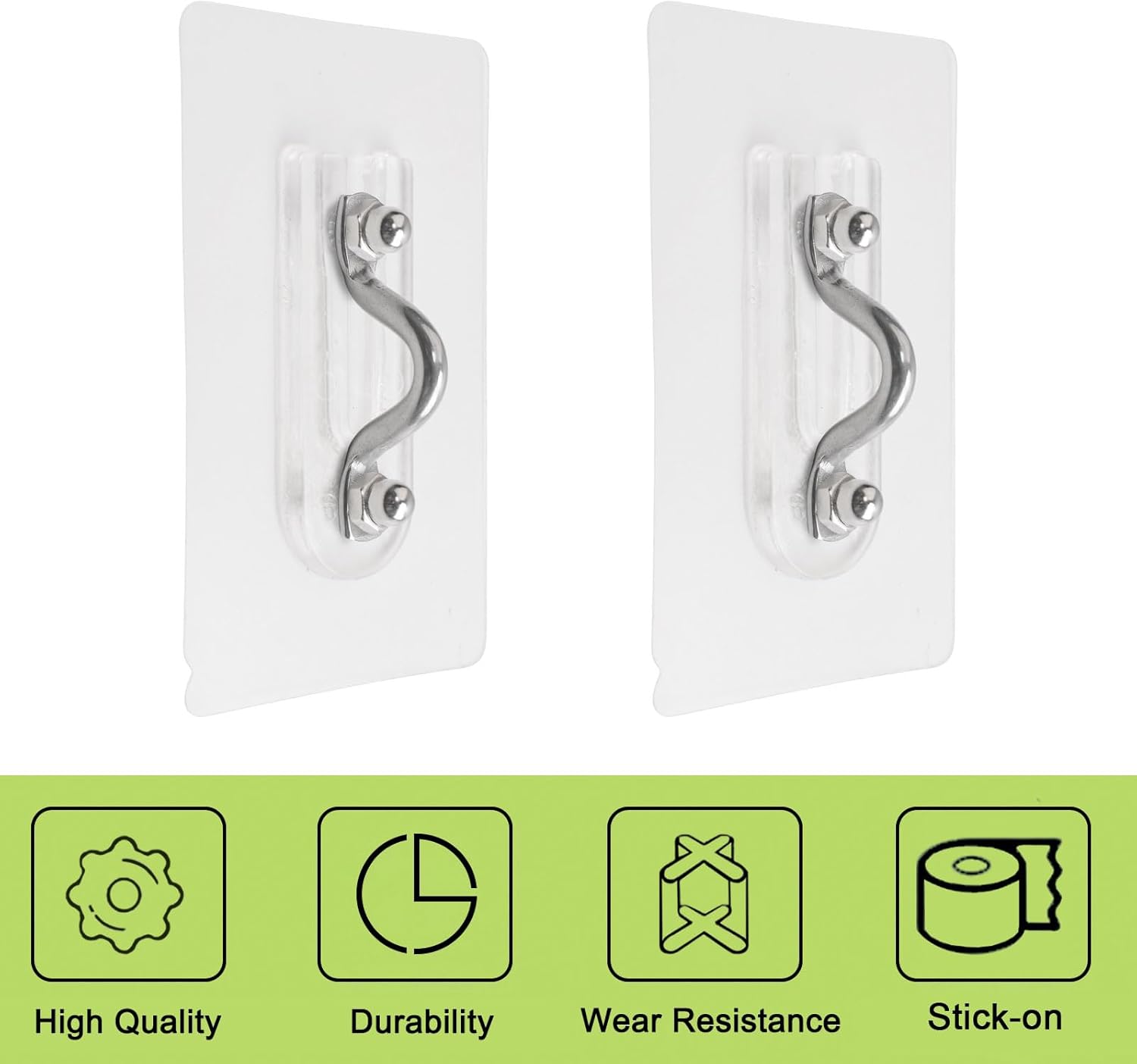 Self Adhesive Hooks, 5 Sets Nail-Free Adhesive Wall Hooks Adhesive Ceiling Hooks with Pad Eye Strap Plates & Carabiner Clips for Hanging Fairy Light, Wind Chimes, Pull Flag