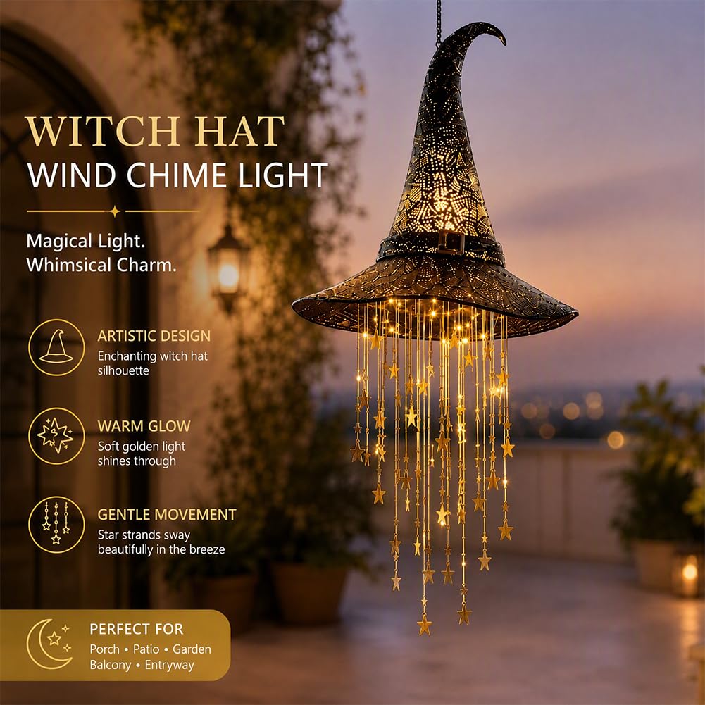 Beleuchteter Hexenhut Deko mit Leuchtende Sterne für Halloween，3Pcs