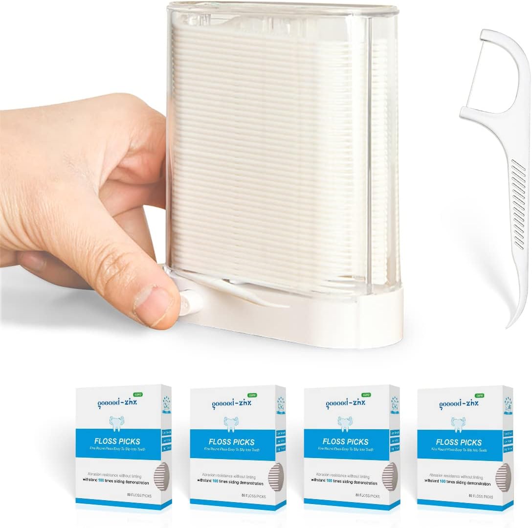 Automatic Pop Up Floss Sticks Holder and 4 Box 0.002in Soft Fine Floss, A Good Waterproof Storage Box for Floss Picks, Flossers for Adults Dispenser for Dining Table, Bathroom and Office