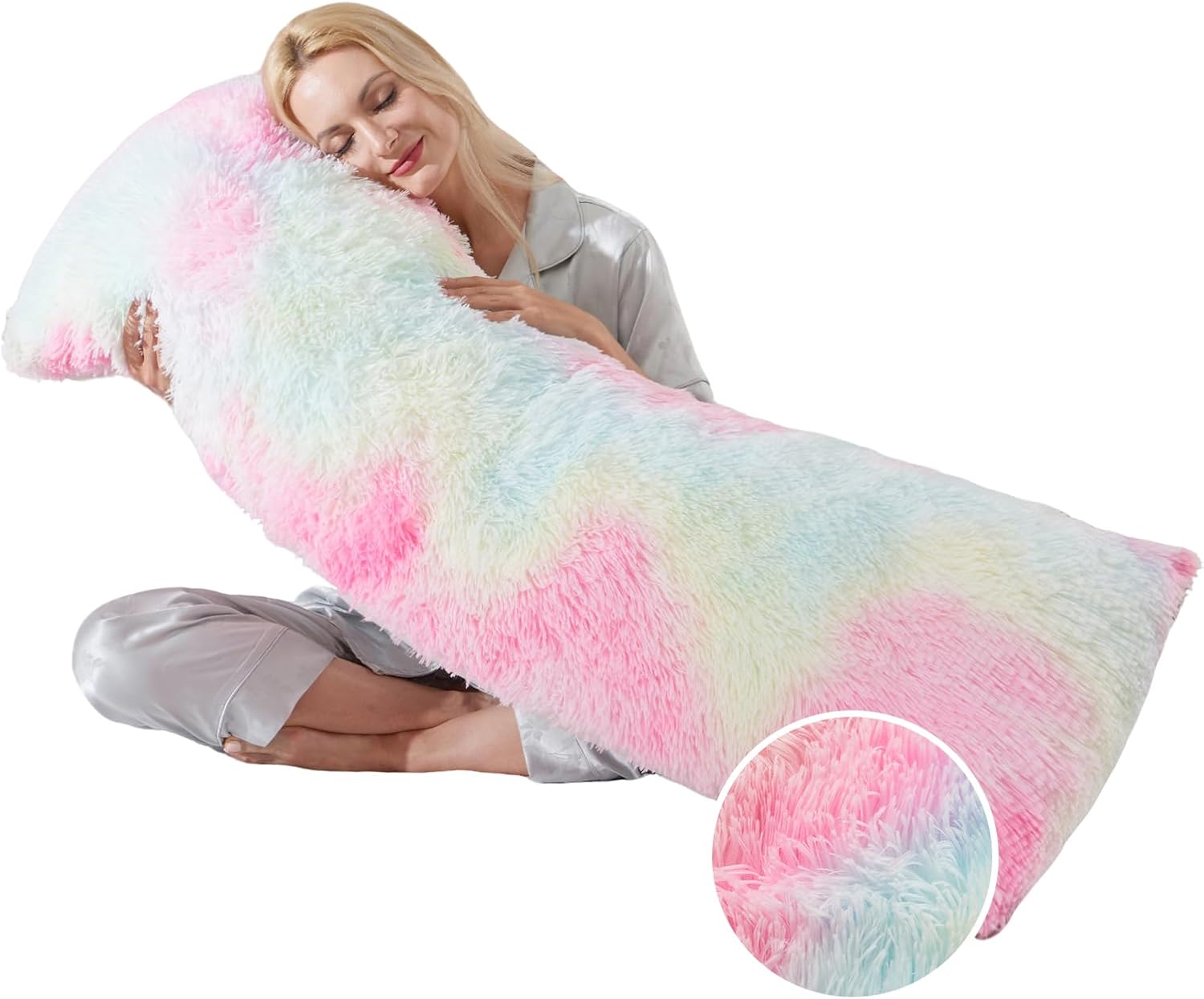 WSOFRLAC Leg Pillow for Side Sleeping 20x54 Large Bolster Pillow for Bed Weighted Firm Body Pillows with Cover for Adults Long Bed Back Sleeper Pillows for Sleeping Machine Washable Rainbow