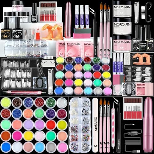 Morovan Acrylic Nail Kit for Beginners: Professional Nails Kit Acrylic Set With Everything Complete Starter Set - with 3 Colors Powder and Glitter Powder