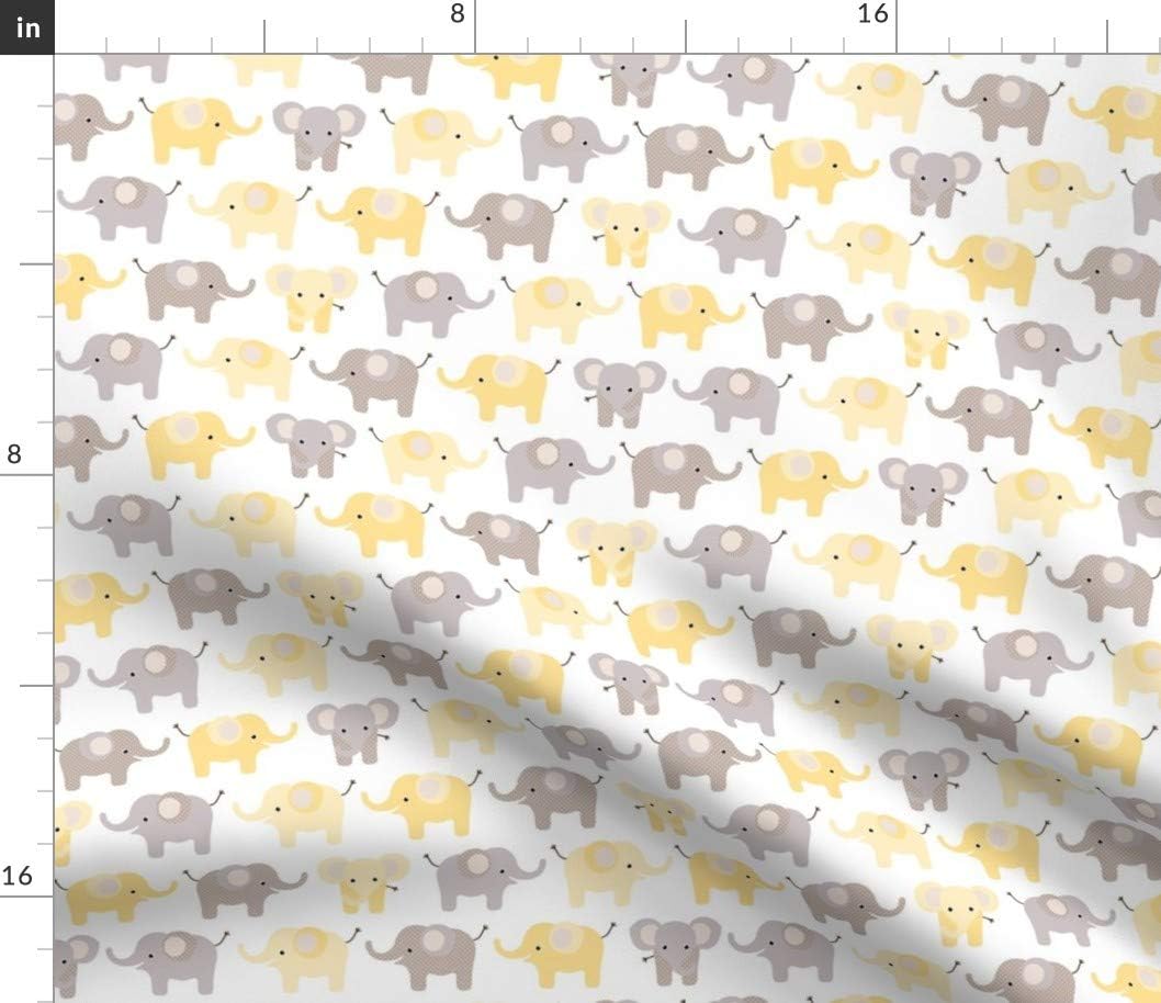 Spoonflower Fabric - Happy Elephants Yellow Elephant Jungle Nursery Gender Neutral Printed on Petal Signature Cotton Fabric by The Yard - Sewing Quilting Apparel Crafts Decor