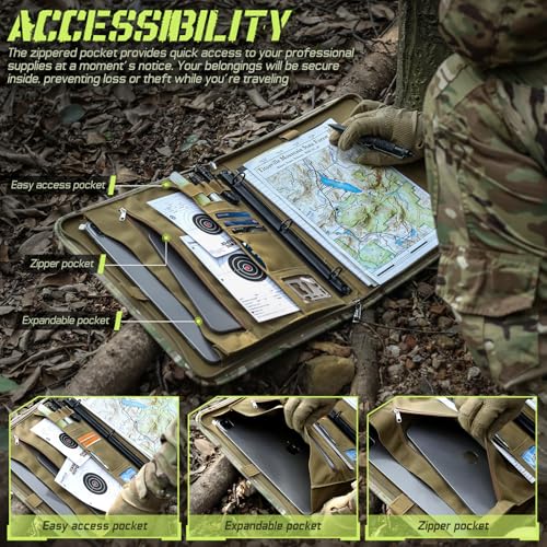 LIVANS Caderno tático portfólio com fichário com zíper militar do exército contém 25 folhas de papel