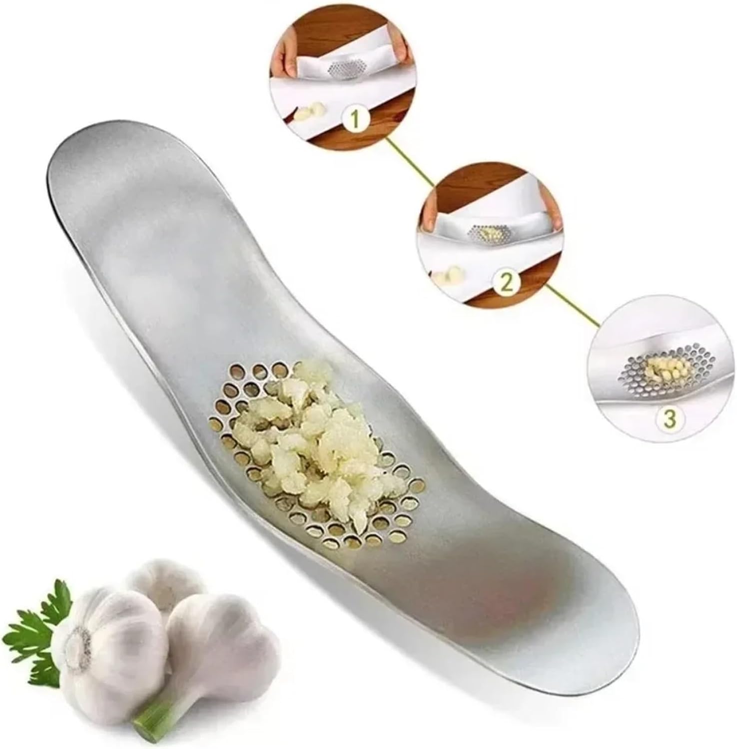 Kitchen Gadget Curved Garlic Press Stainless Steel Multi-Function Manual Rocker Creative Cloves Tool 18.5×5.5cm