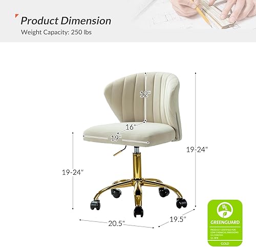 Miniatura 2 de HULALA HOME Silla de escritorio de oficina en casa con ruedas doradas, pequeña y bonita silla de tocador con respaldo para dormitorio, asiento de
