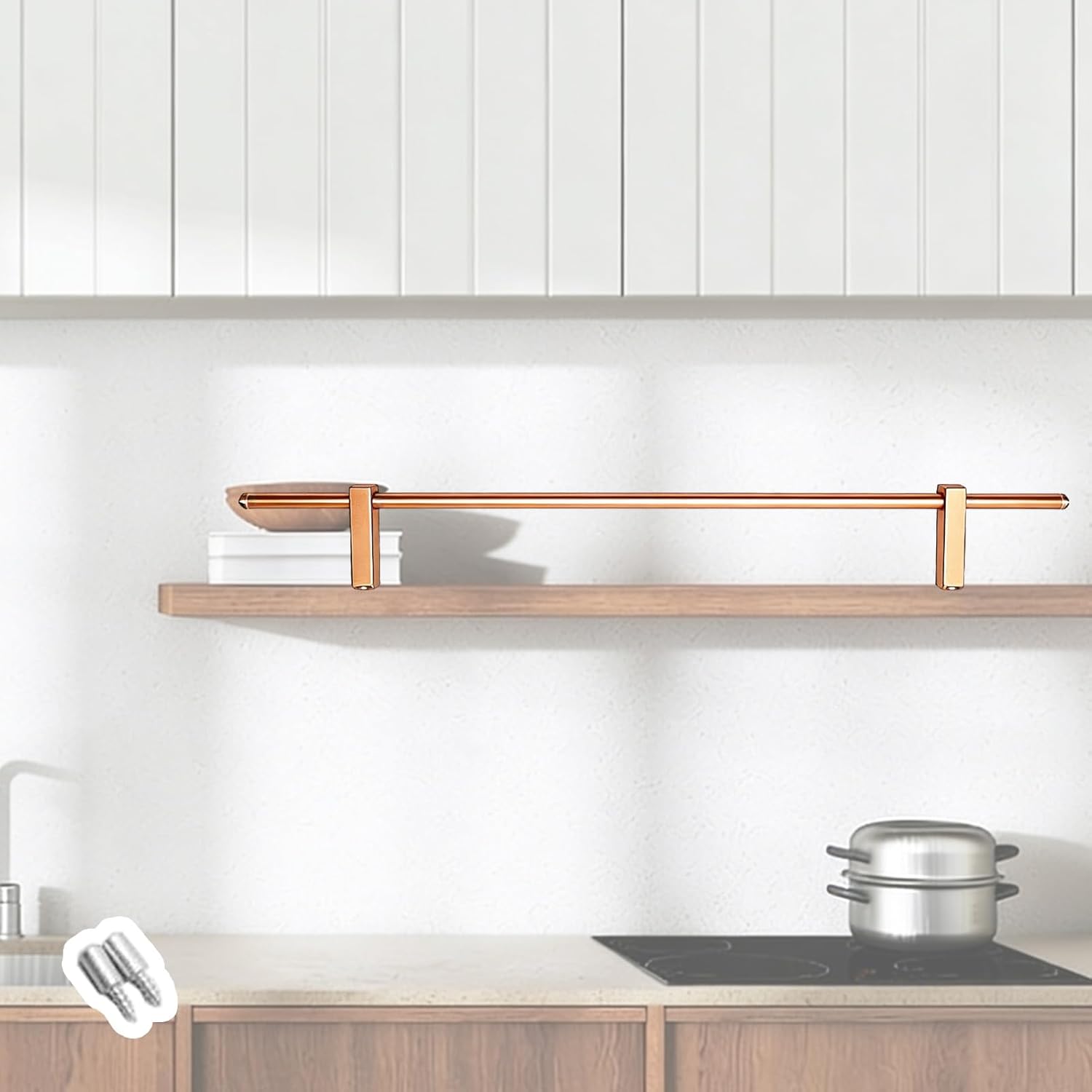 Kitchen Cabinets Shelf Rail with Screws, Home Decorative Pole Rod Prevents Items from Falling, Modern Aluminum Alloy Round Tube Barrier(Gold,70cm/27.6")