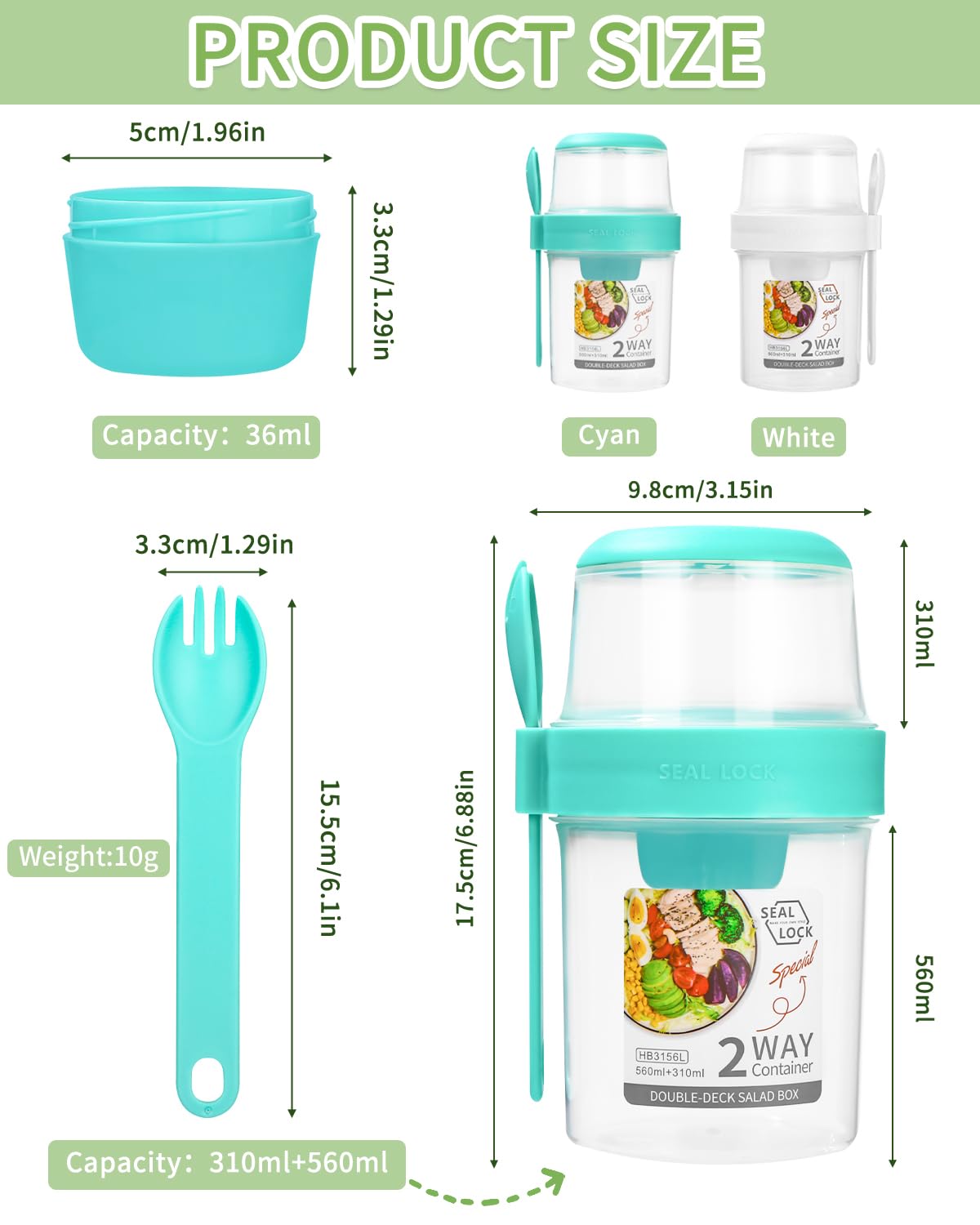 Ensemble 2 Tasses à Céréales 2 En 1 Avec Cuillère – Bol Muesli Portable Anti-Fuite 560ml + 310ml Rose Et Blanc