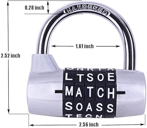 Miniatura 5 de Candado de combinación  5 diales, cerraduras de casillero para establecer tu propio candado de combinación de palabras, 1 paquete, (plateado)