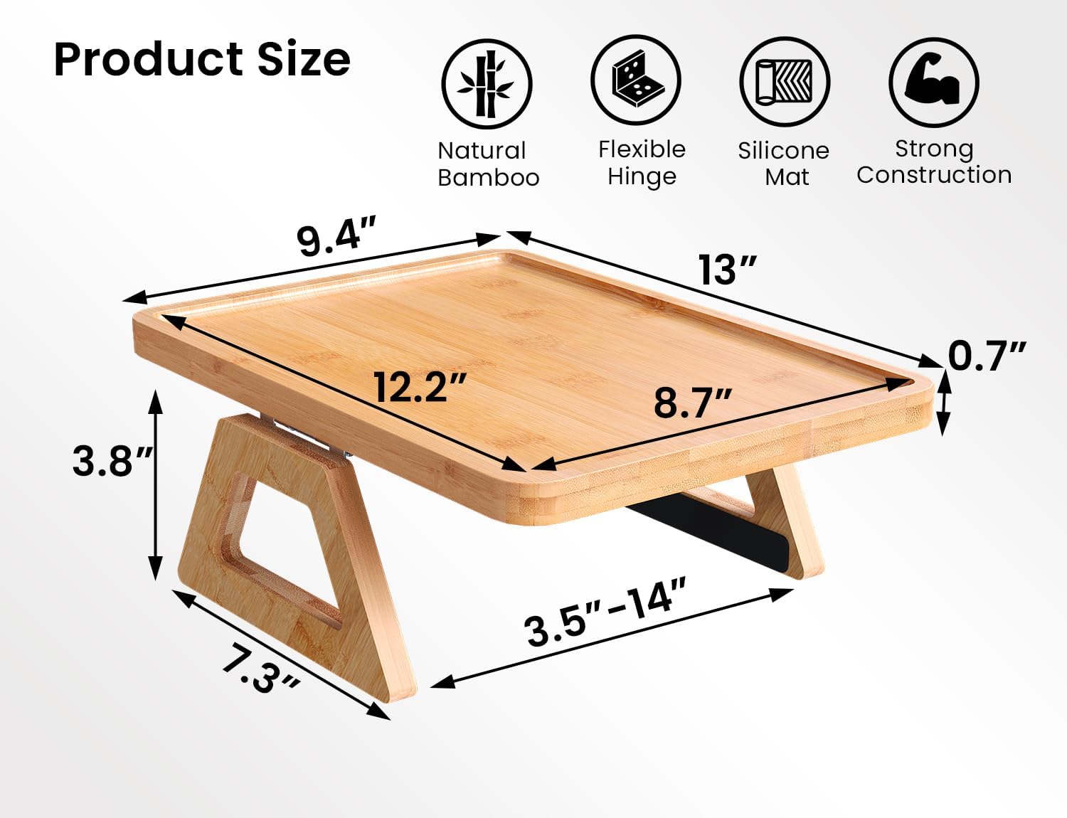 2 Pack Couch Arm Tray,Bamboo Folding Sofa Tray,Sofa Armrest Trays Clip-On Couch Desk for Drinks,Snacks,Phone,Remote Control（Natural） - Image 6