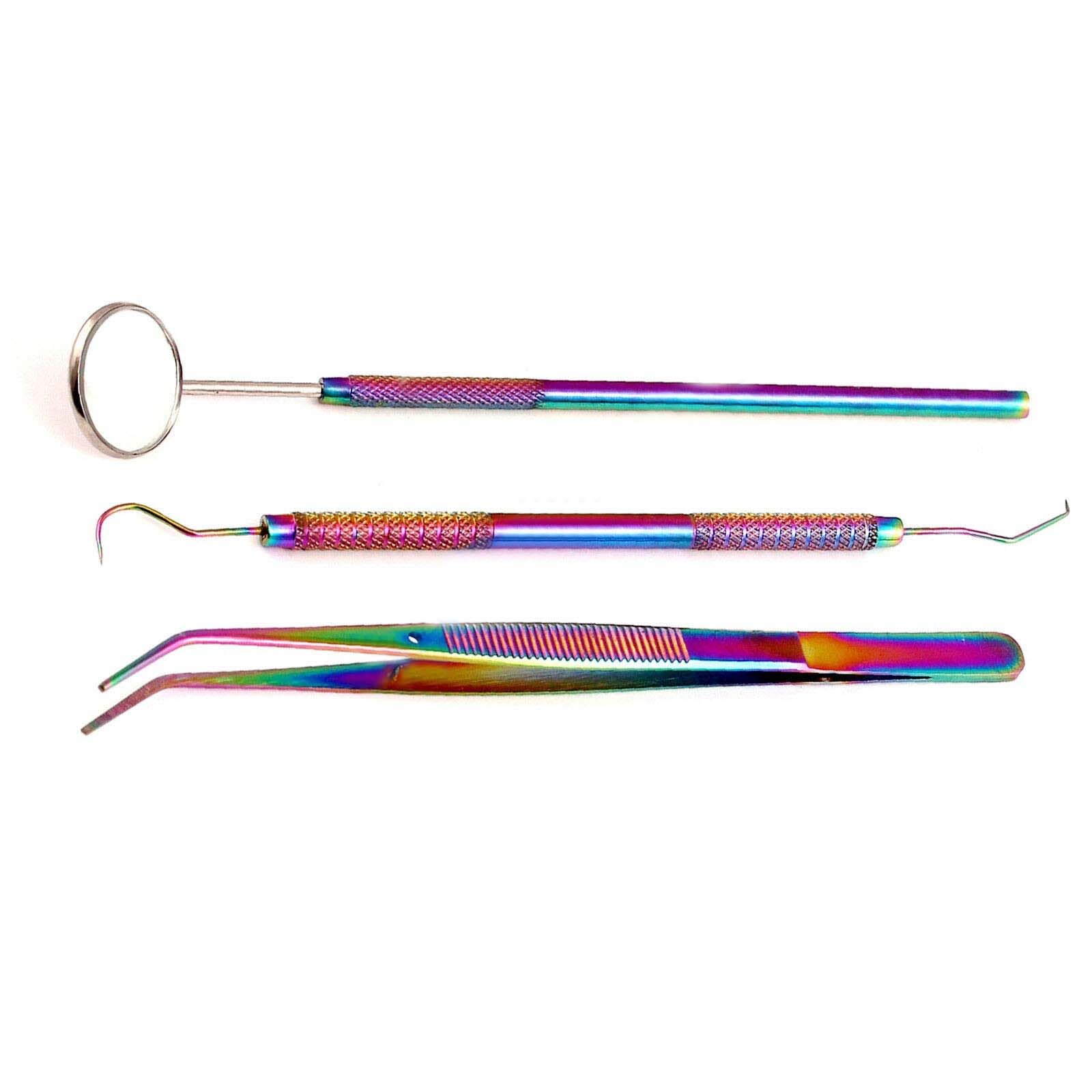 AAProTools 3Pcs Dental Hygiene Kit Mouth Mirror Scaling Tarter Scraper Rainbow/Multi Tools