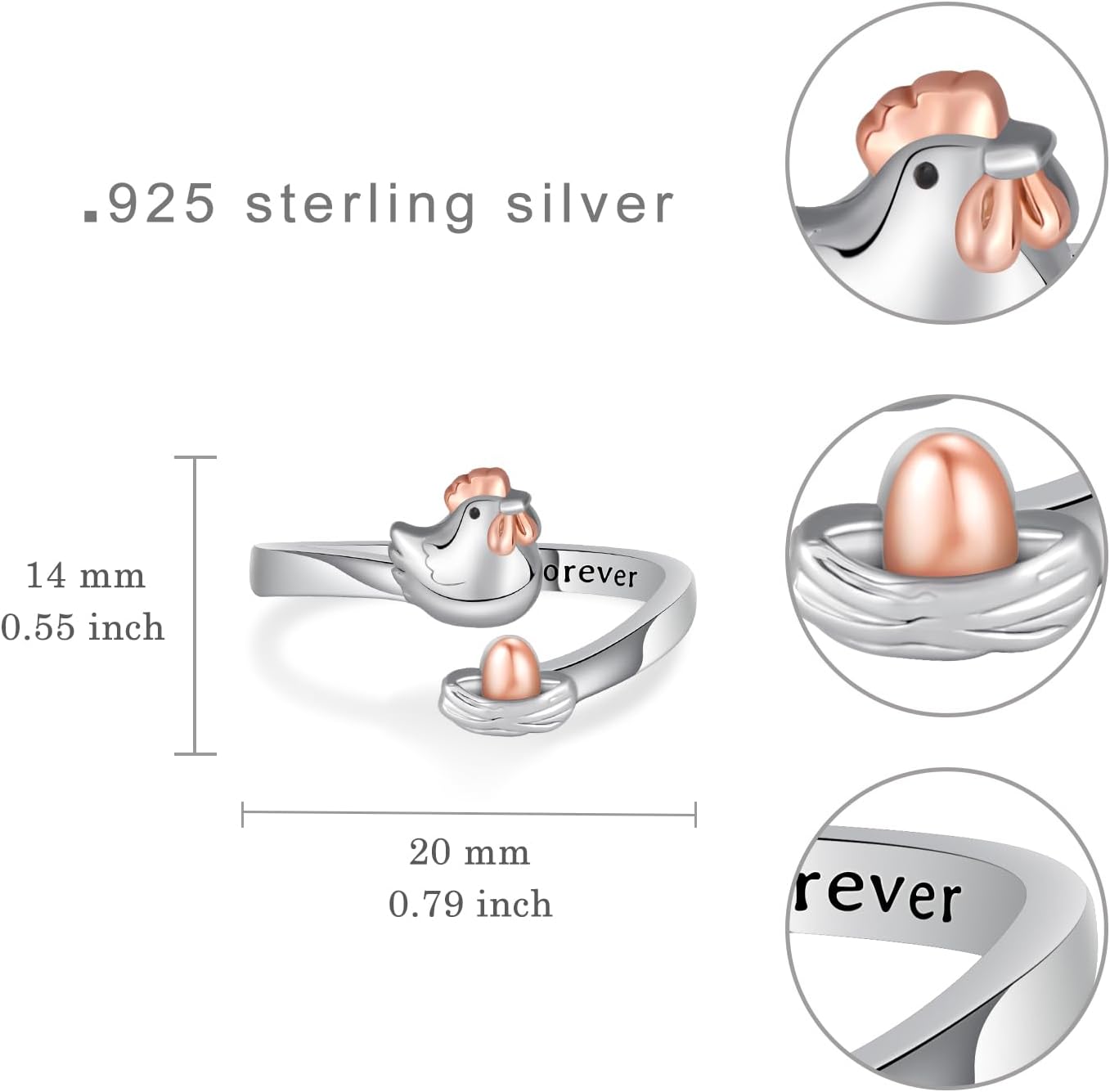 TYSO Chicken/Goose/Duck Ring 925 Sterling Silver Animal Adjustable Ring Jewelry Gifts for Women