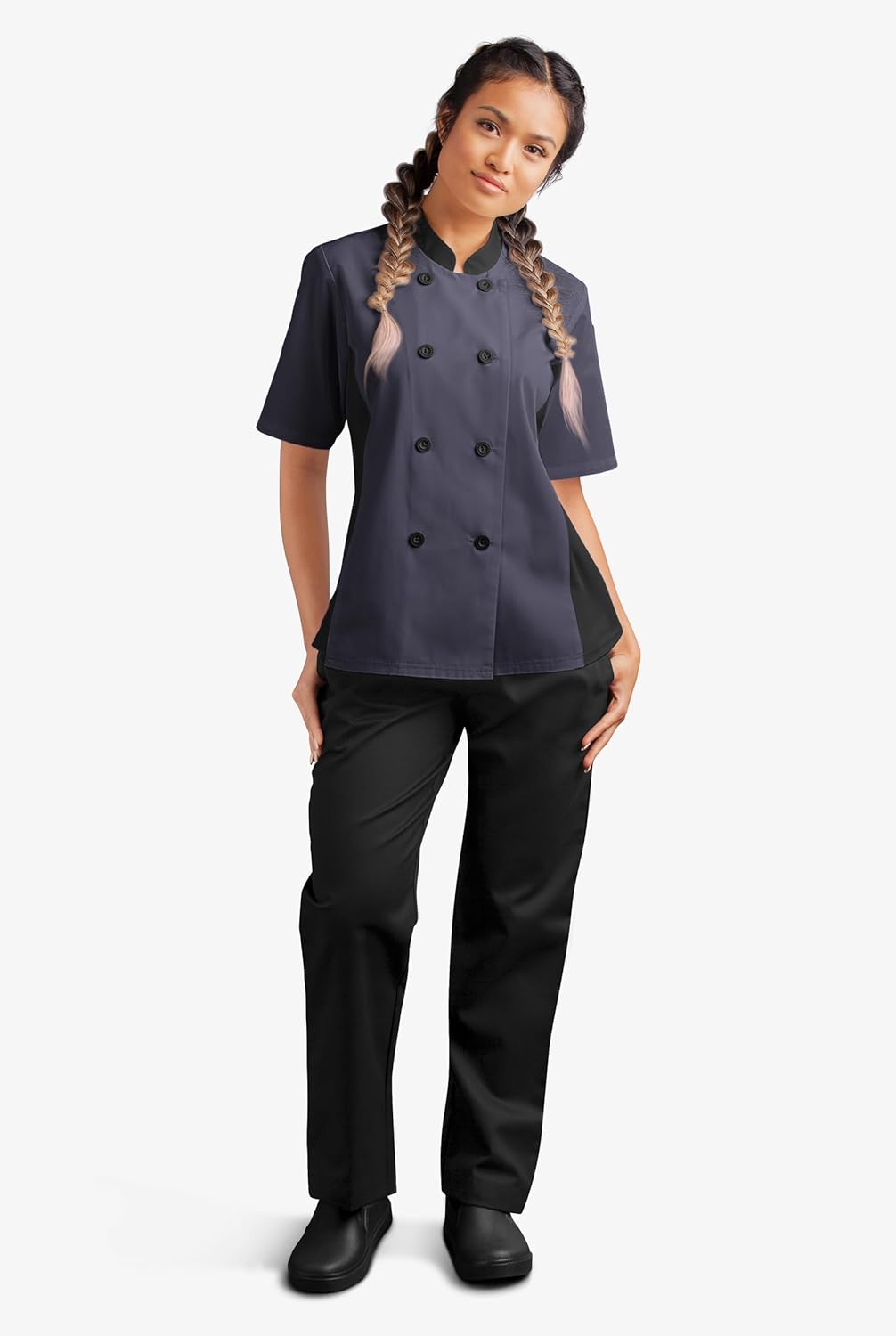 Women's Chef Coat Short Sleeve - Professional Chef Jacket with Mesh Side Panels, Double Breasted Closure & Thermometer Pocket - Image 2