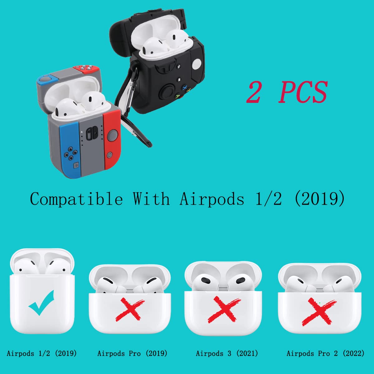 Wifantien 3D Cute Gamepad Case for Airpods 2/1, Kawaii Cool Game Shape Keychain Case (Black Gamepad+Switch)