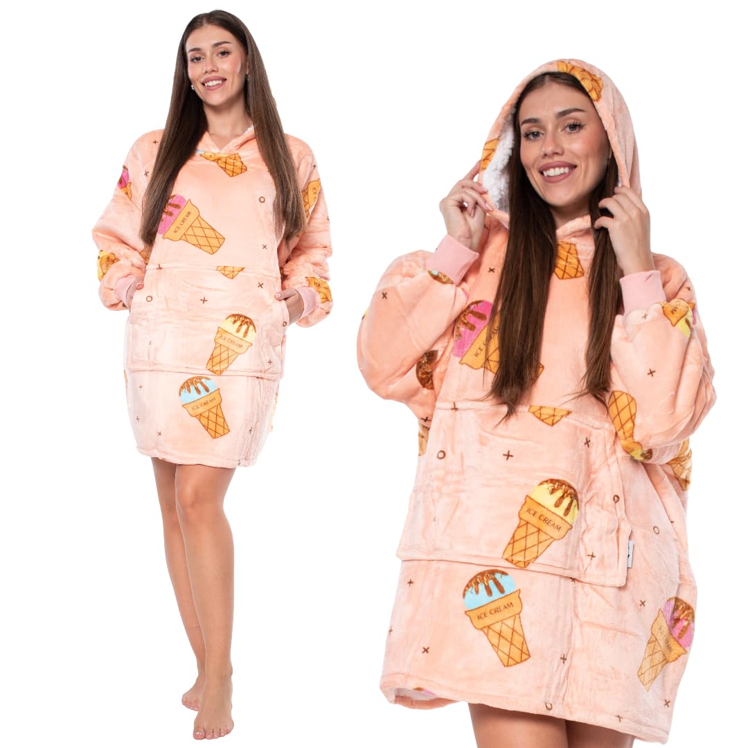Kocobluza - Bluza Koc z Kapturem - Oversize, 2 Ciepłe Warstwy, XXL One Size, z Dużą Kieszenią - Koc z Rękawami, na Zimę i Jesień