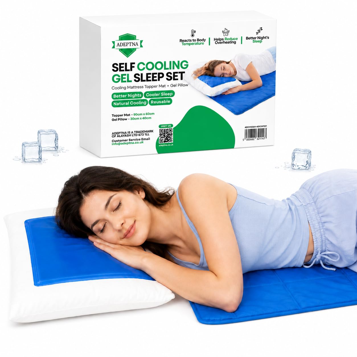 Adeptna White Magic Multi Functional Self Cooling Gel Pad Mattress Topper Mat Cushion Yoga Pet Bed Sofa -100% Safe And Clean - Environmental Friendly – Better Nights Sleep (90Cm X 60Cm)