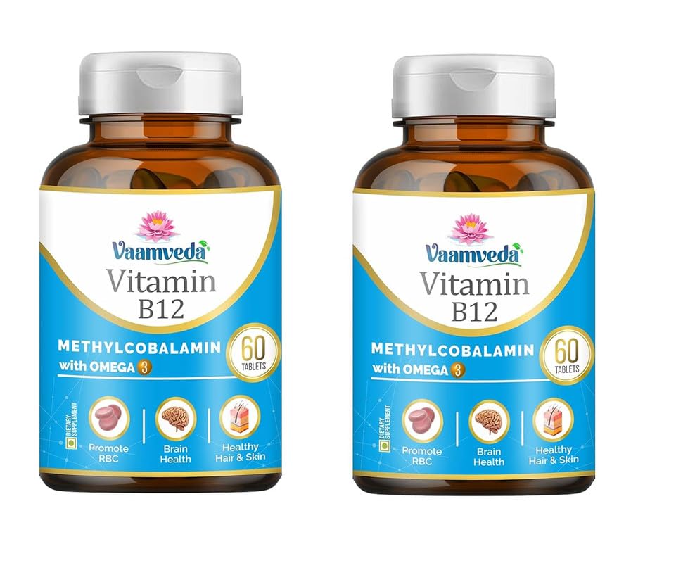 Vaamveda Premium Vitamin B12 Supplements with Omega 3, Superior Methylcobalamin B12 Supplement, Enhanced Absorption, Vitality Boost For Men & Women – Pack of 2, 60 Plant Based Vegan Supplement Tablets (B0C498X85Z) Amazon Price History, Amazon Price Tracker