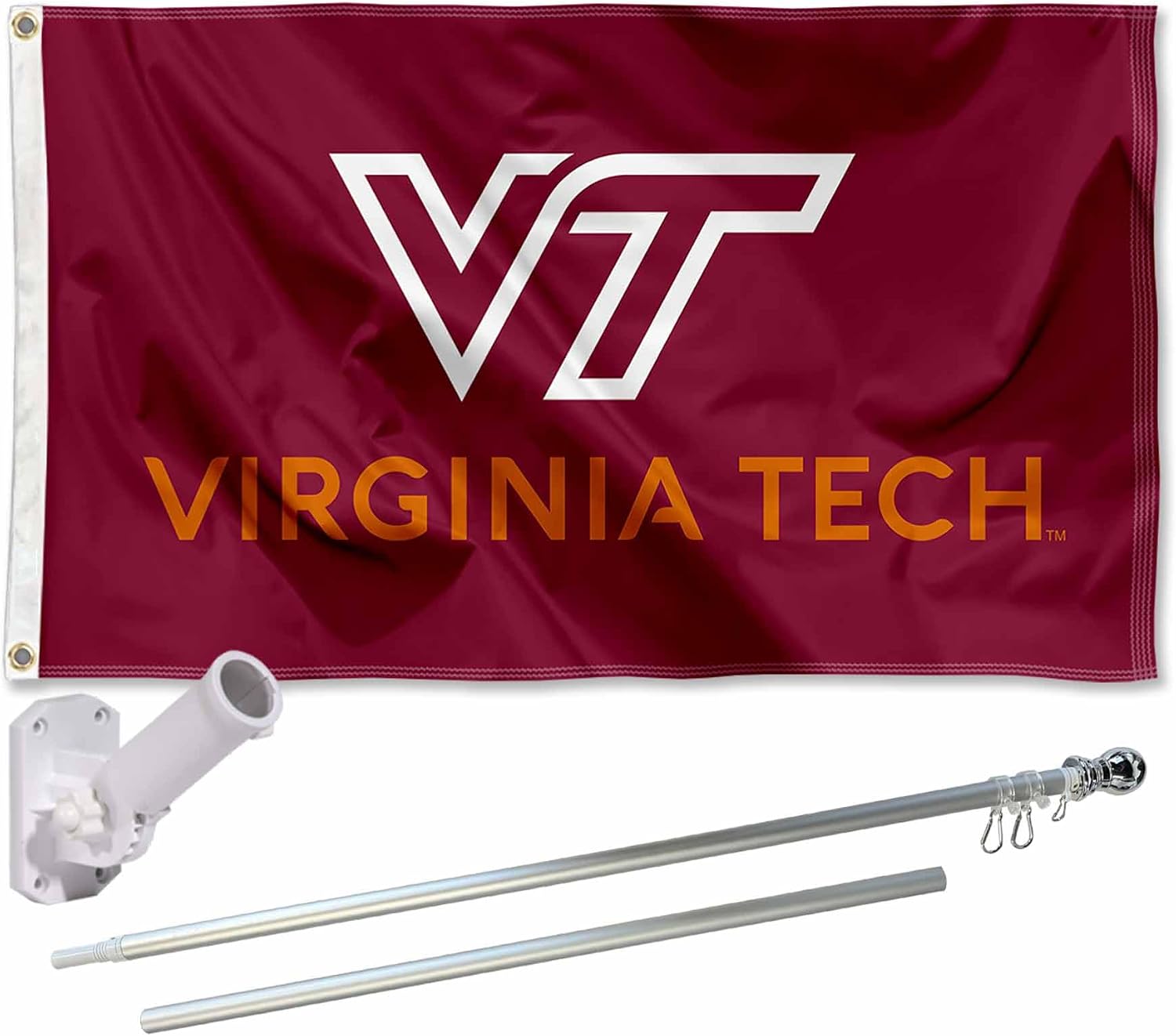 College Flags & Banners Co. Virginia Tech Hokies New Logo Flag and Pole Bracket Mount Bundle