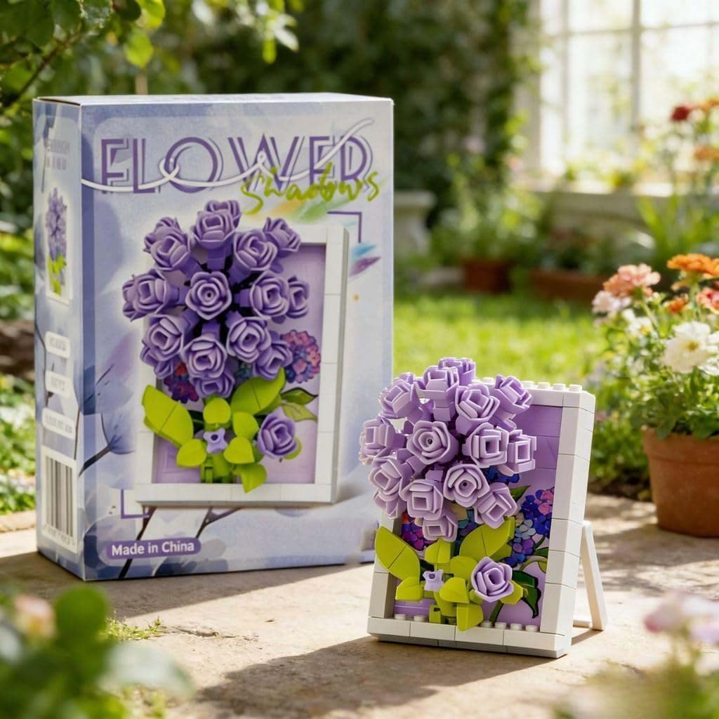 Purple Spray Rose Shadowbox Figurine, 3D Floral Art Frame for Desk Decor, Cute Birthday Gift Idea for Women & Men, Adorable Home Trinket