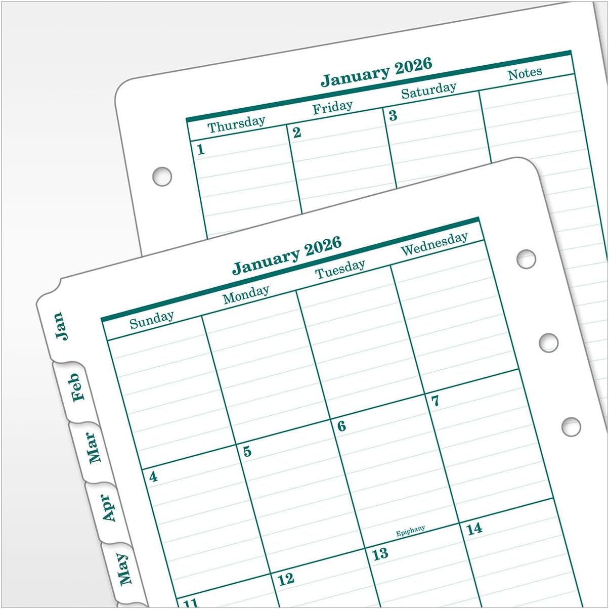 FranklinCovey - Original Two Page Monthly Calendar Tabs for Ring-Bound FranklinCovey Planners (Compact, Jan 2026 - Dec 2026)