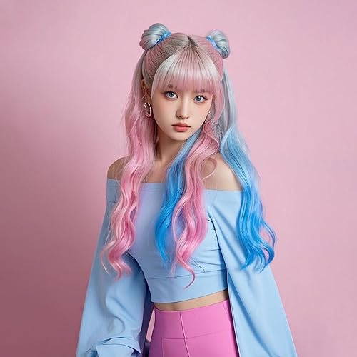 Miniatura 4 de Paquete de 2 paquetes de cabello trenzado rosaazul claro, 26 pulgadas, cabello sintético profesional preestirado, trenzas de ganchillo, extensiones