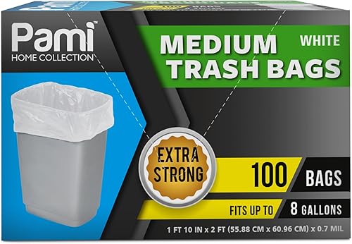 PAMI Bolsas de basura medianas de 8 galones paquete de 100 unidades, blancas  Bolsas de basura de plástico multiusos fuertes  Bolsas de basura sin disponible en Yaxa Venezuela