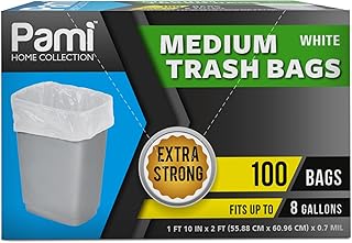 PAMI Medium 8-Gallon Trash Bags 100-Pack, White - Strong Multipurpose Plastic Wastebasket - Unscented Can Liners For Kitchen Bathroom Office-Garbage Bags, 1ft x2ft