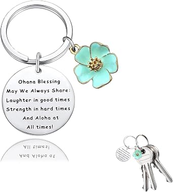Hibiscus Keychain Hawaiian Ohana Aloha Key Chains Souvenir Jewelry for Women Hawaii Charm Hawaiian Keychain Ohana Souvenirs for Women and Family Stainless Steel Accessories