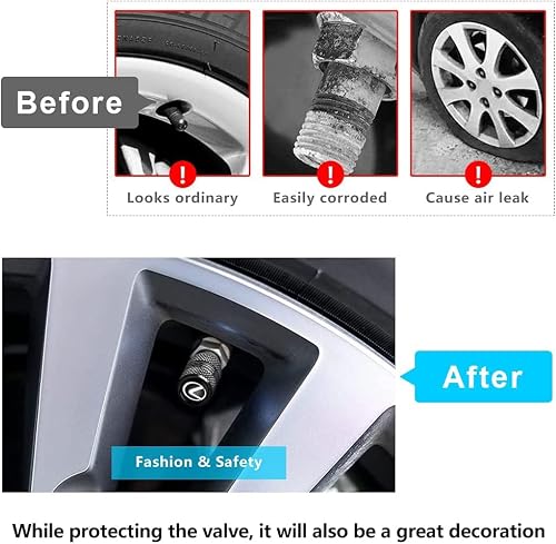 Miguoer Tire Valve Stem Cap Cover Fit Lexus Rx Es Gs Ls Nx Rs Gx Lx Rc Lc Rx350 Is250 Gx460 Belt O-Ring Seal Corrosion Resistant Tire Valve Caps 4 Pc Black #TOP2