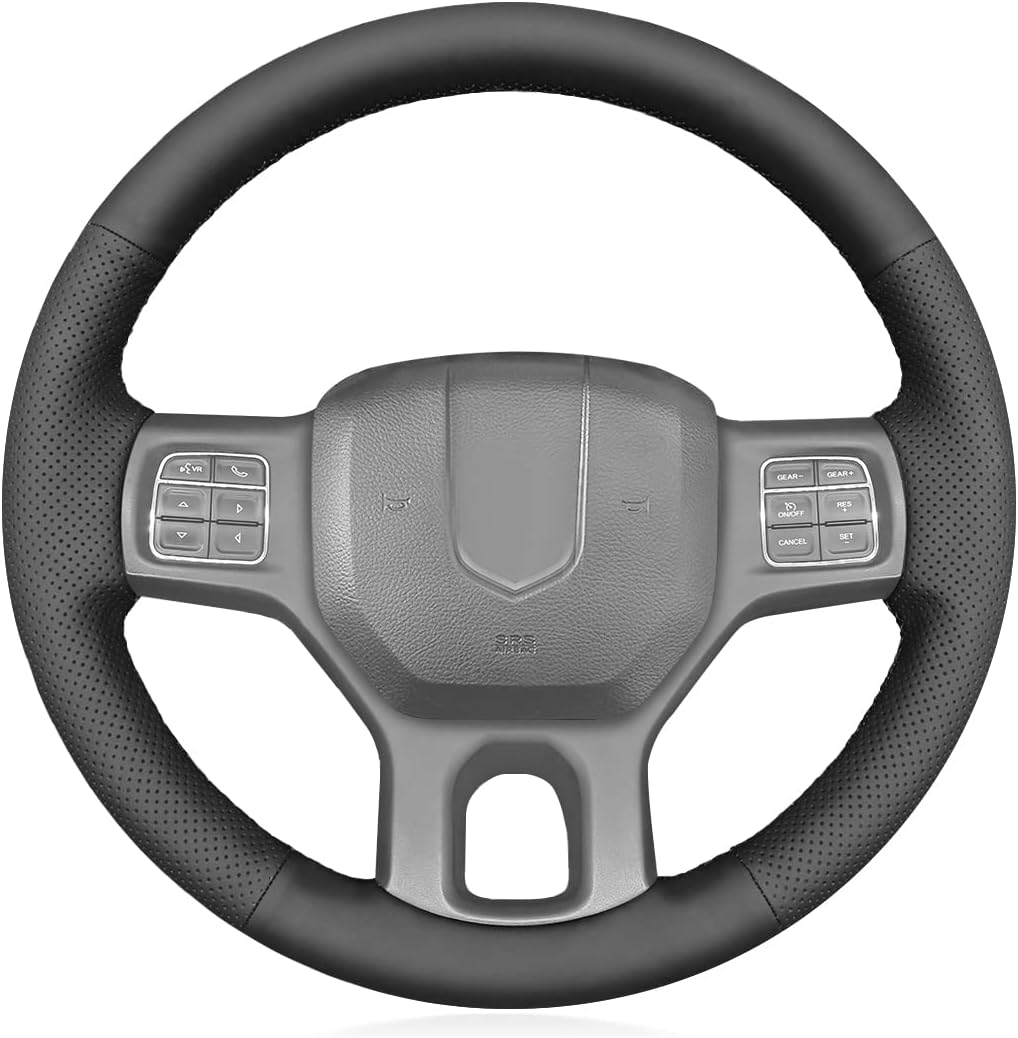 MEWANT Hand Stitch Black Genuine Leather Steering Wheel Cover for Dodge RAM 1500 2012-2018 1500 Classic 2500 3500 5500