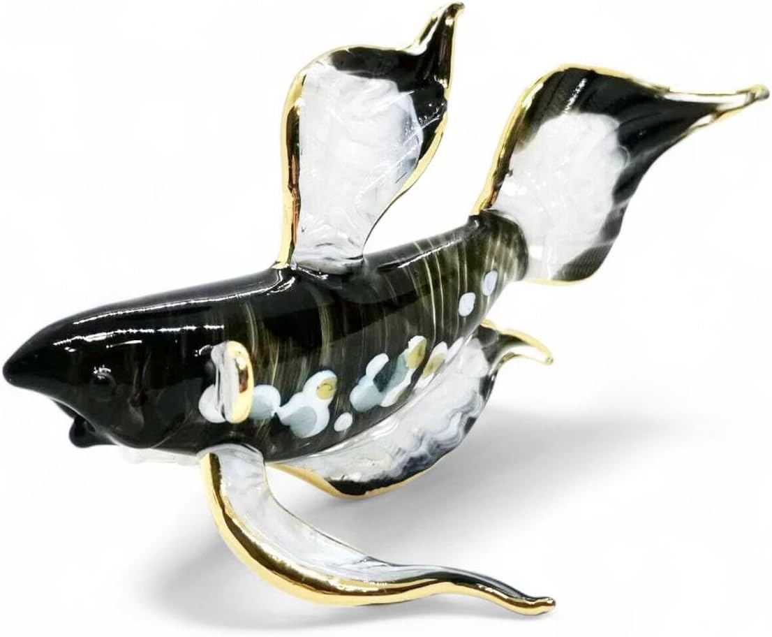 WitnyStore 4½" Black White Betta Siamese Fighting Fish Artistic Blown Glass Figurine Premium Statue Tabletop Decoration Unique Collectible for Adult Collectors Handcrafted Elegant Home Room Decor