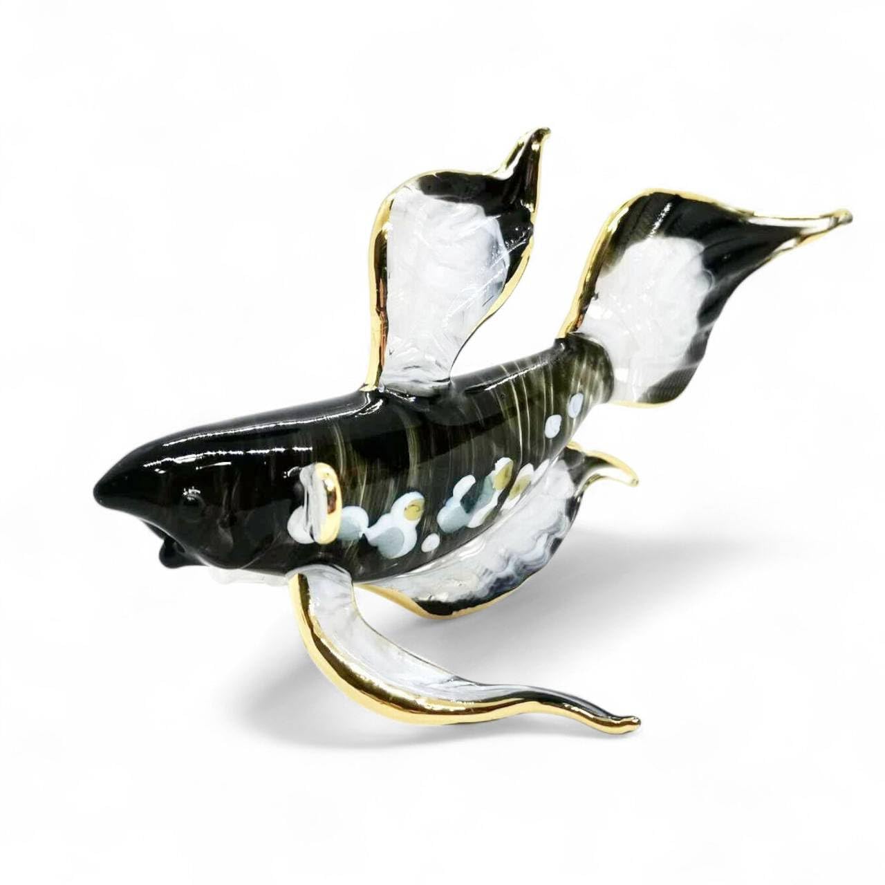 WitnyStore 4½" Black White Betta Siamese Fighting Fish Artistic Blown Glass Figurine Premium Statue Tabletop Decoration Unique Collectible for Adult Collectors Handcrafted Elegant Home Room Decor