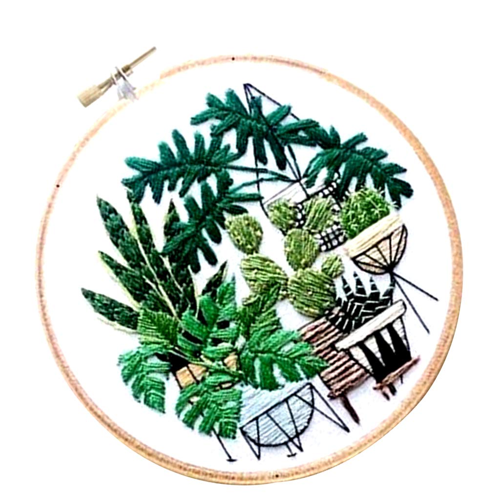 Easnea Diy Embroidery Sampler Kit Modern Hand Embroidery For Beginners Needlework Adults Craft Sewing Kit - Potted Plant Pattern - Ec009