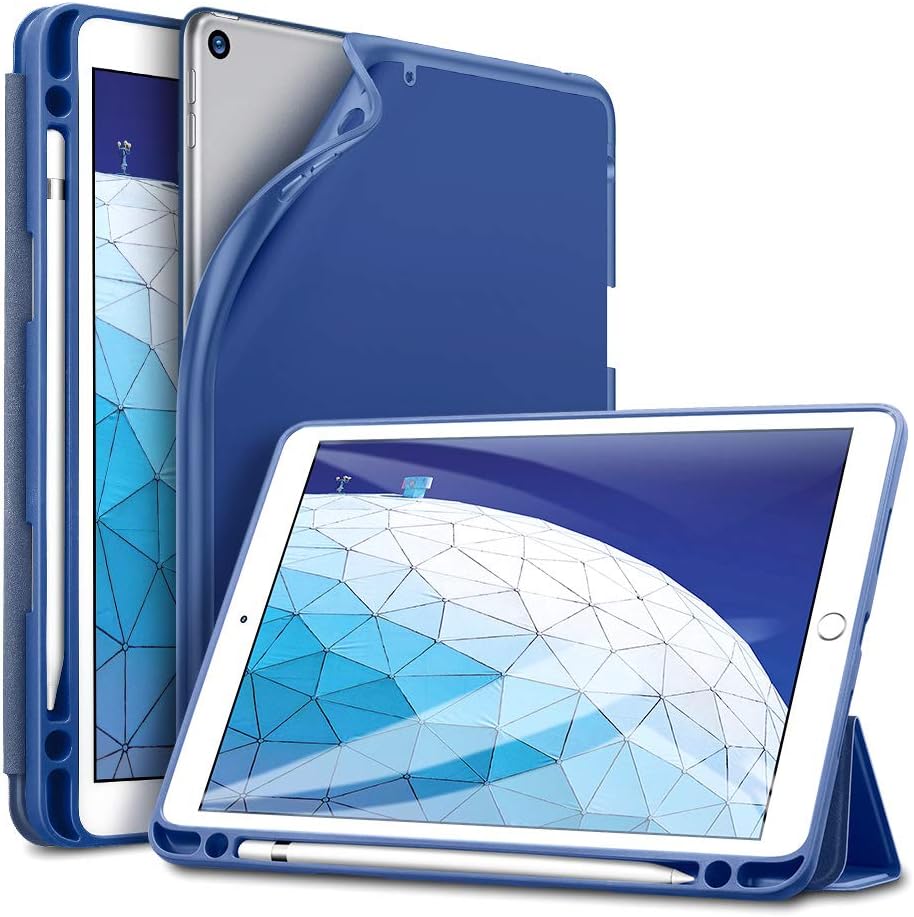 ESR Case for iPad Air 3 Case with Pencil Holder, Soft Flexible Rubberized Trifold Smart Case with Pencil Slot Rebound Pencil Series Case Specially Designed for iPad Air 3 10.5" 2019, Navy Blue