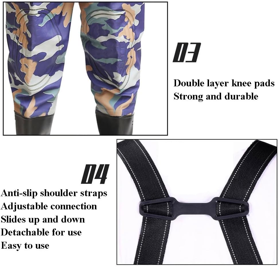 Fishing Waders for Men with Boots, Waterproof Fishing Chest Waders, Chest Waders Waterproof for Hunting, Thickened Knee Pads
